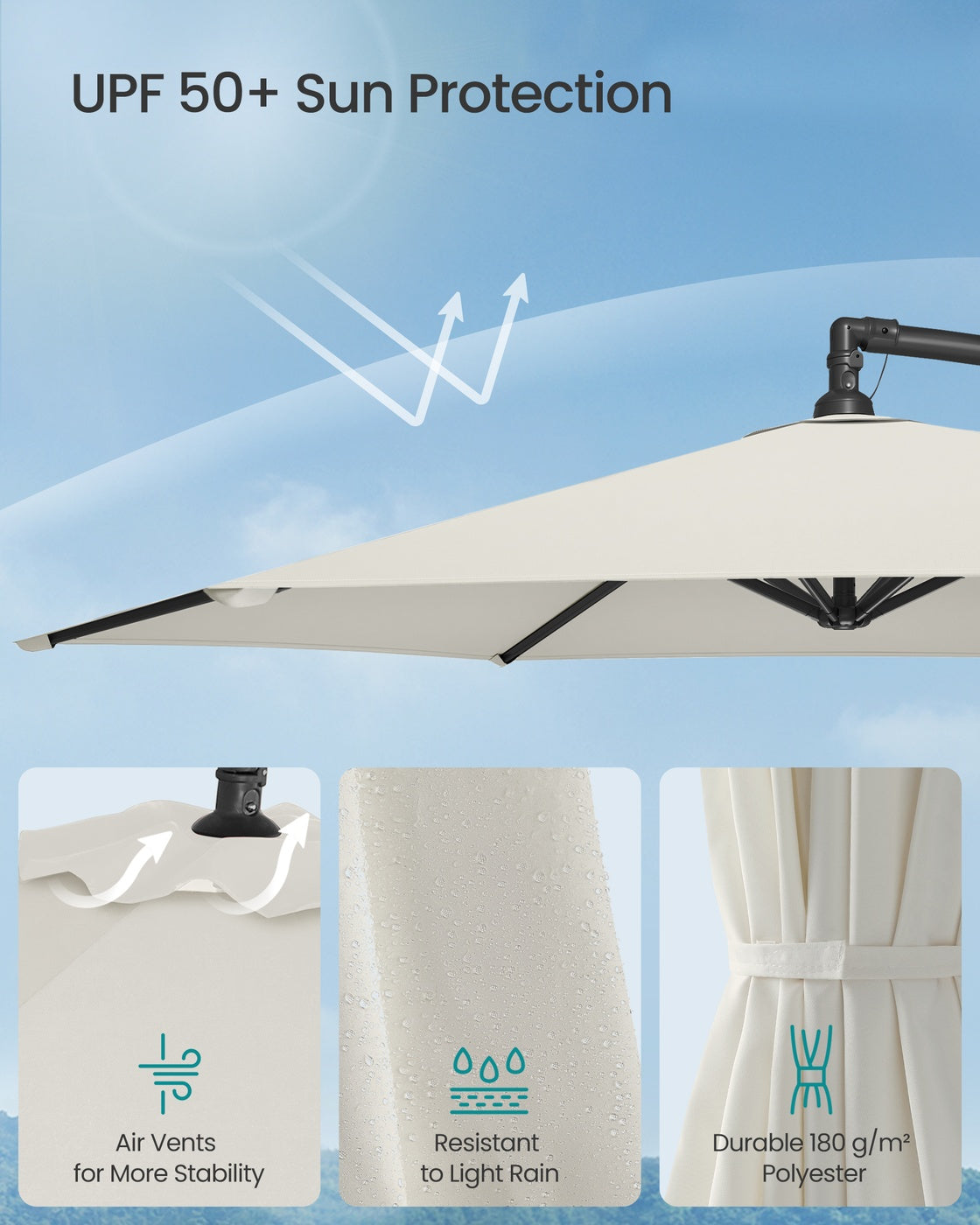 Cantilever Garden Parasol Umbrella - Metal Pole and Polyester