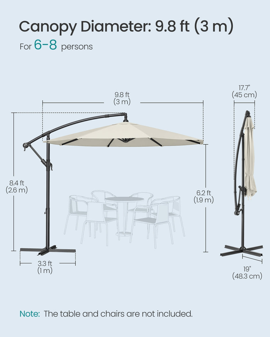 Cantilever Garden Parasol Umbrella - Metal Pole and Polyester