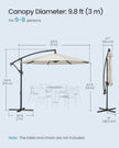 Cantilever Garden Parasol Umbrella - Metal Pole and Polyester