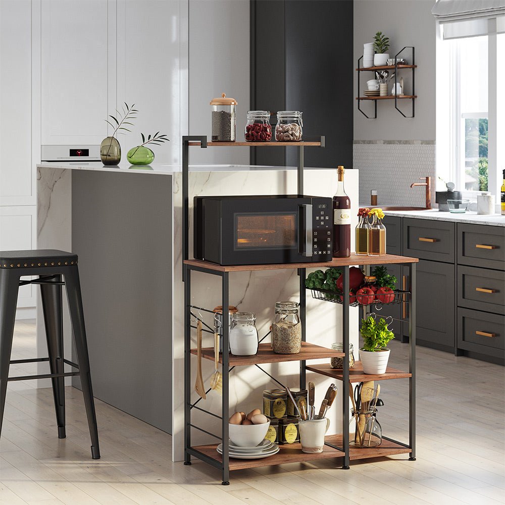 Kökshylla – Med metallkorg – Vintage Mörkbrun