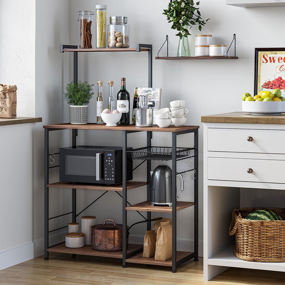 Kökshylla – Med metallkorg – Vintage Mörkbrun