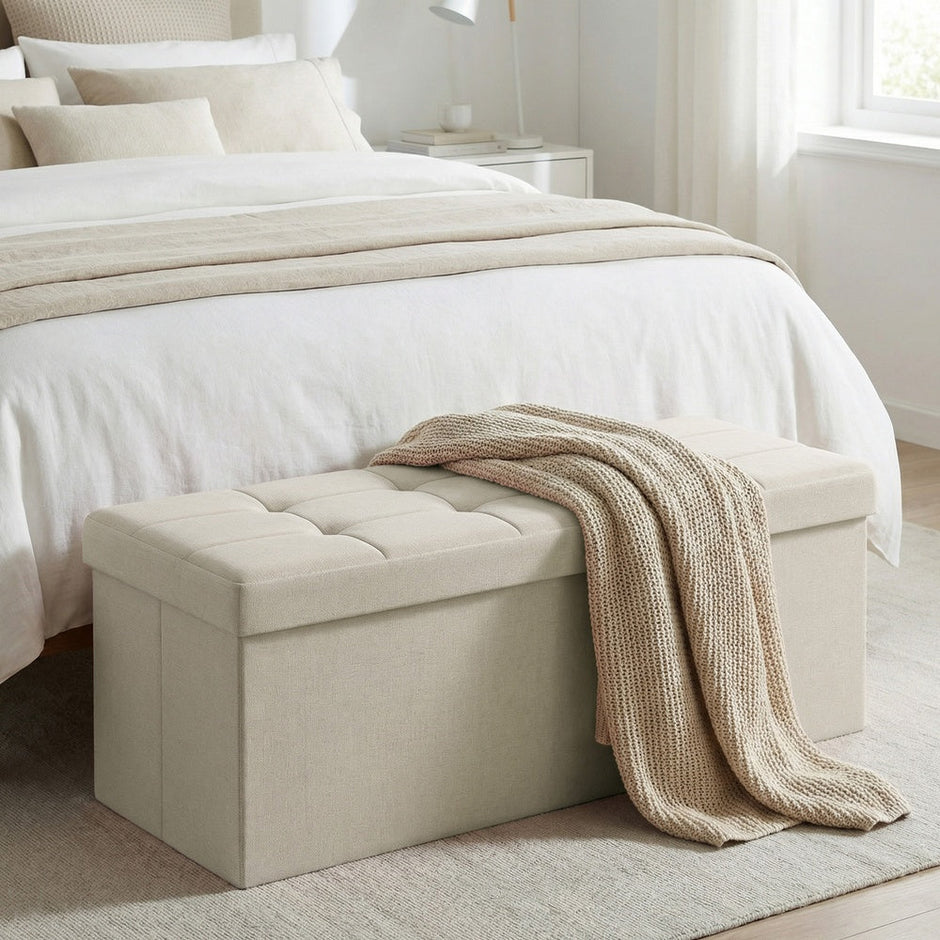 Storage Ottoman Bench - MDF and Linen-Look Fabric