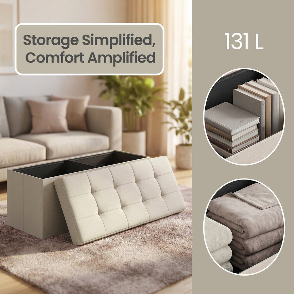 Storage Ottoman Bench - MDF and Linen-Look Fabric