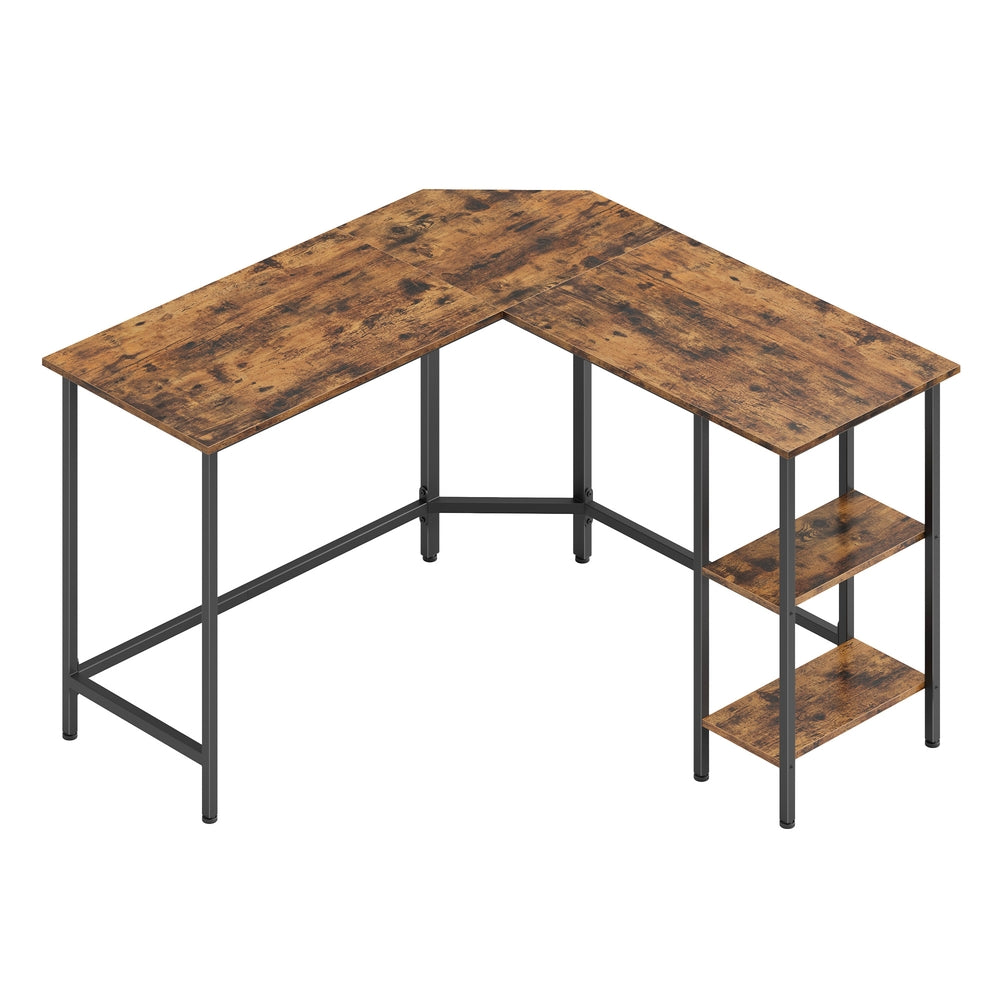 L-Shaped Writing Desk, 2 Storage Shelves - Wood and Steel