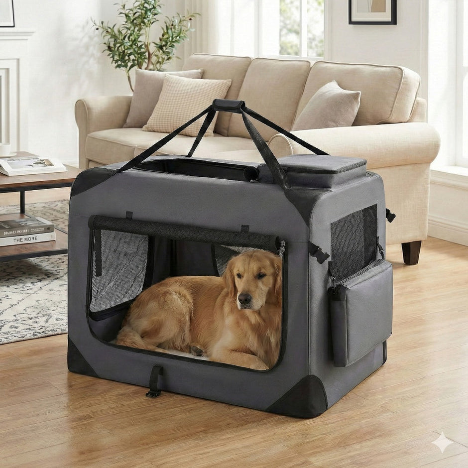 Collapsible Dog Crate - Metal Frame and PVC Coating