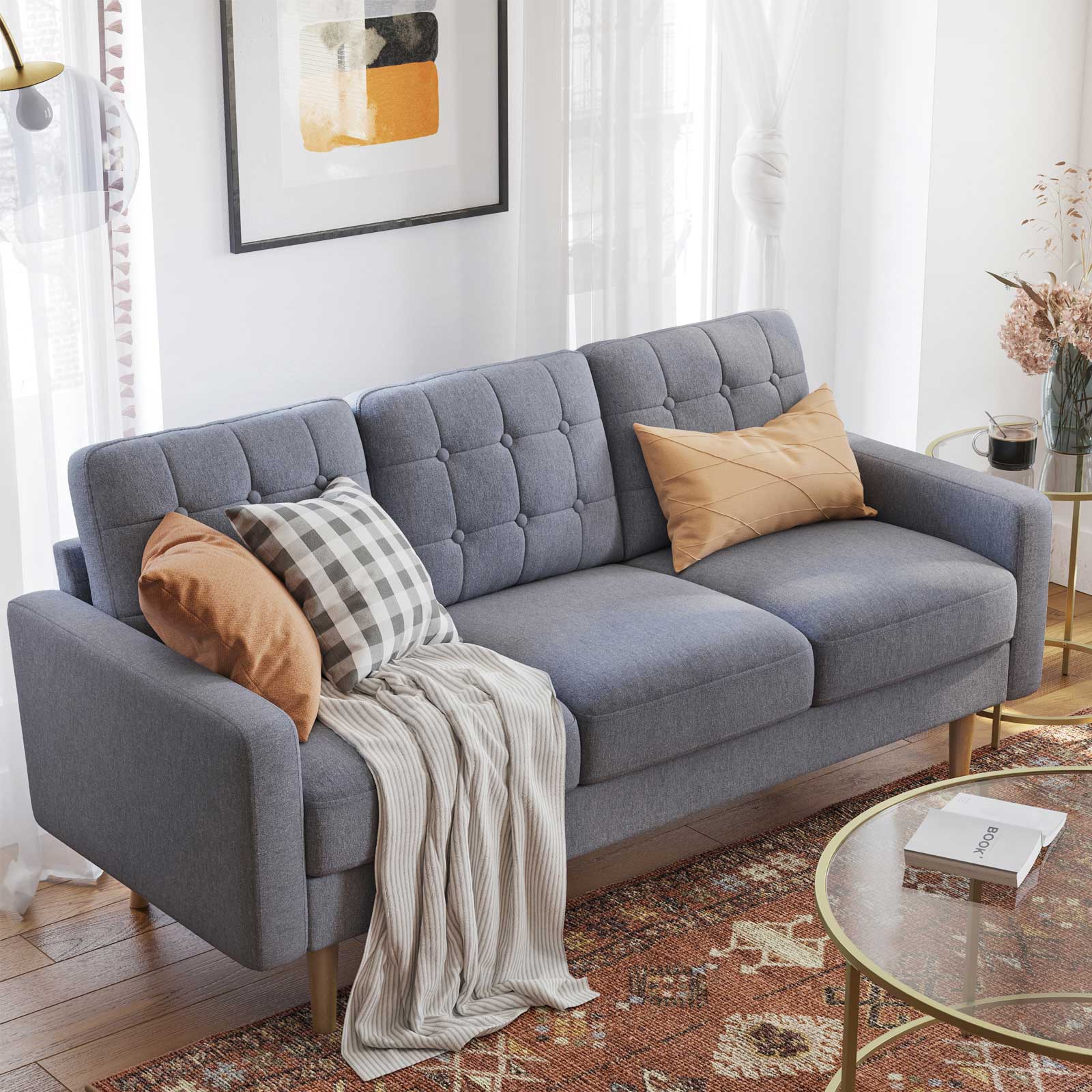 Sofa - 3 -Seater vardagsrumsbänk - Uppdaterad - 182 x 80,5 x 84 cm - grå