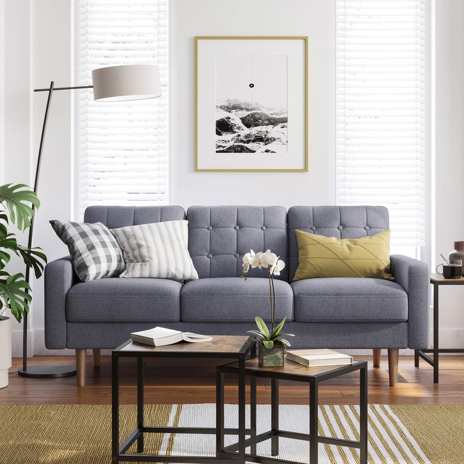 Sofa - 3 -Seater vardagsrumsbänk - Uppdaterad - 182 x 80,5 x 84 cm - grå
