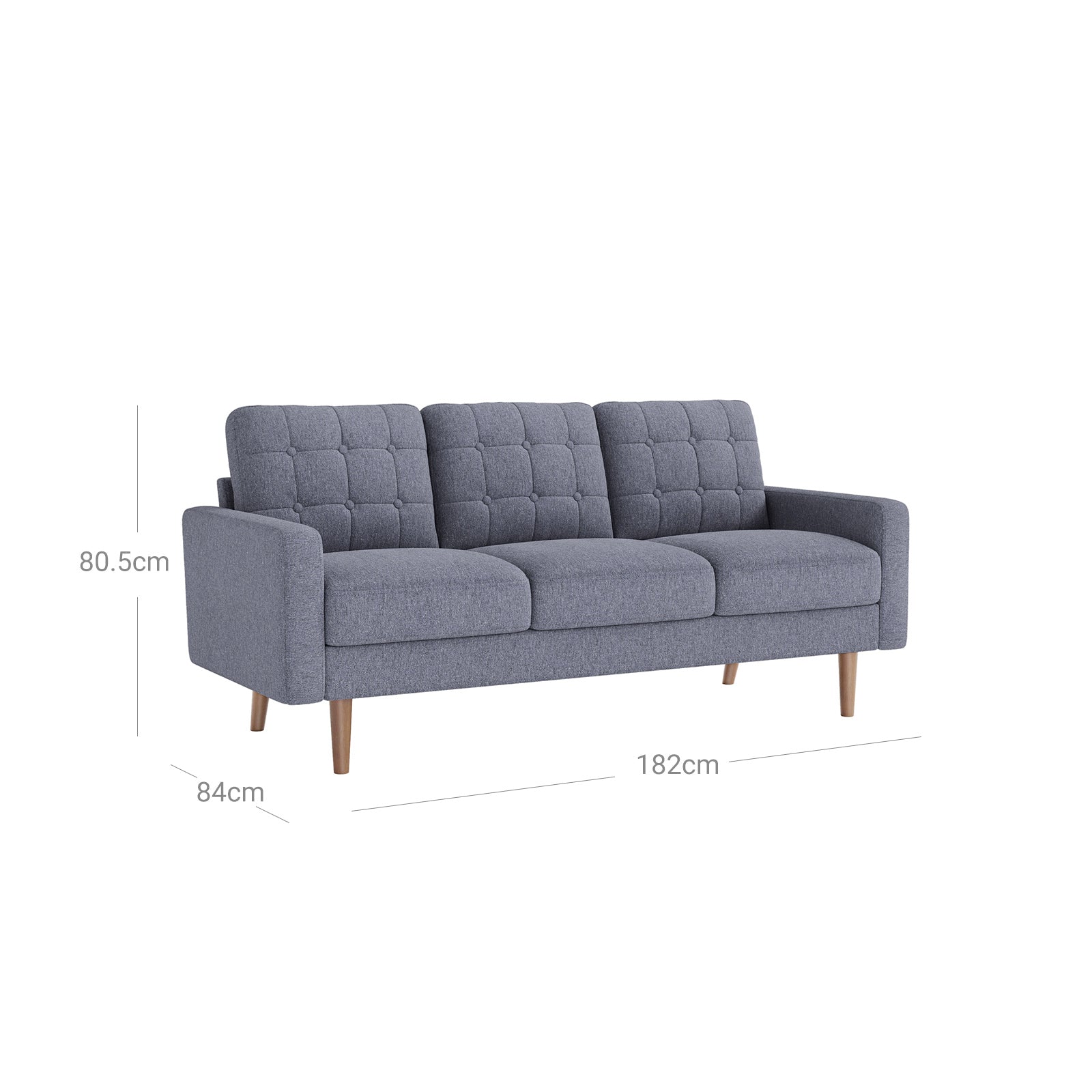Sofa - 3 -Seater vardagsrumsbänk - Uppdaterad - 182 x 80,5 x 84 cm - grå