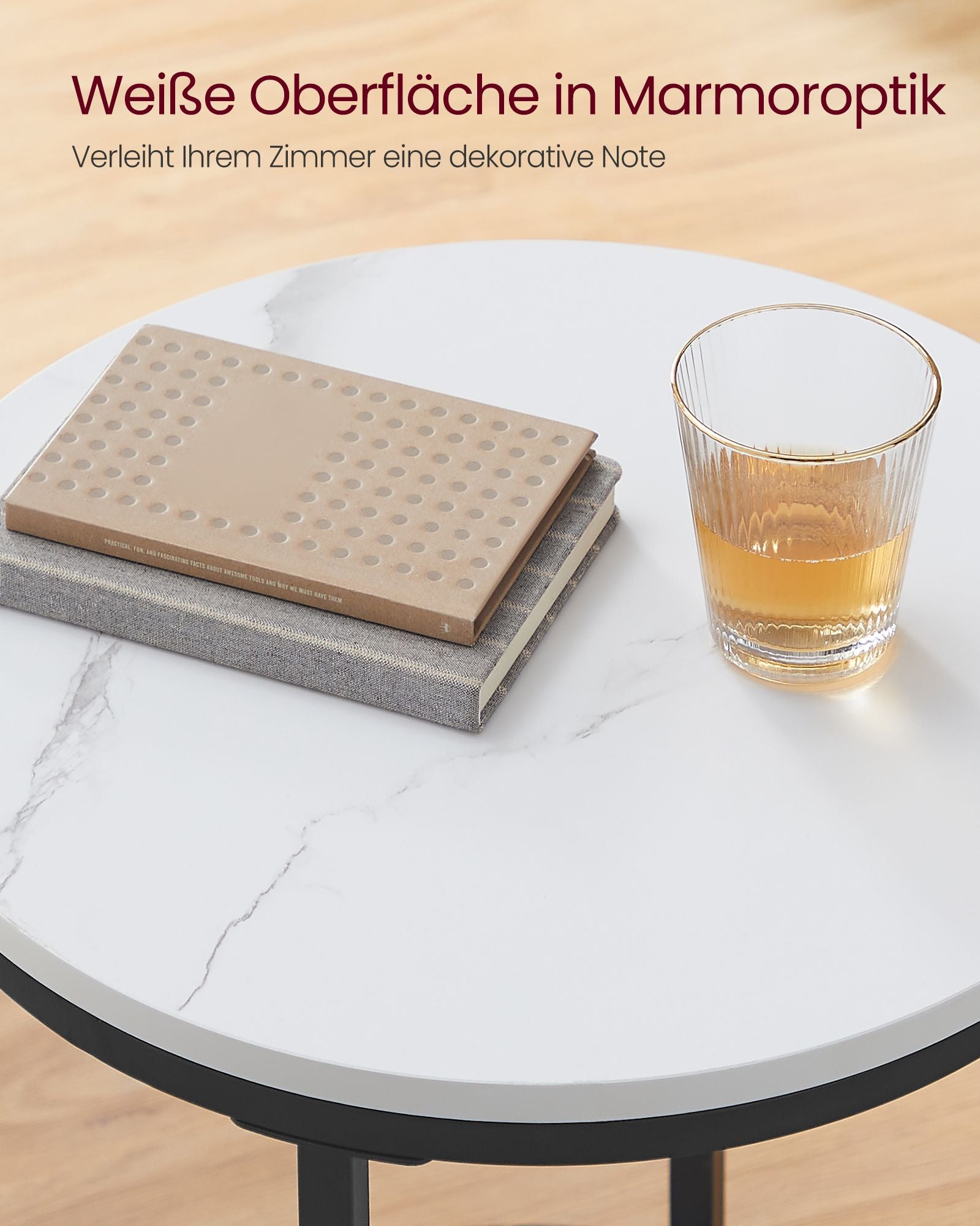 Sidobord – 2 plan – svart stomme – vit marmorlook