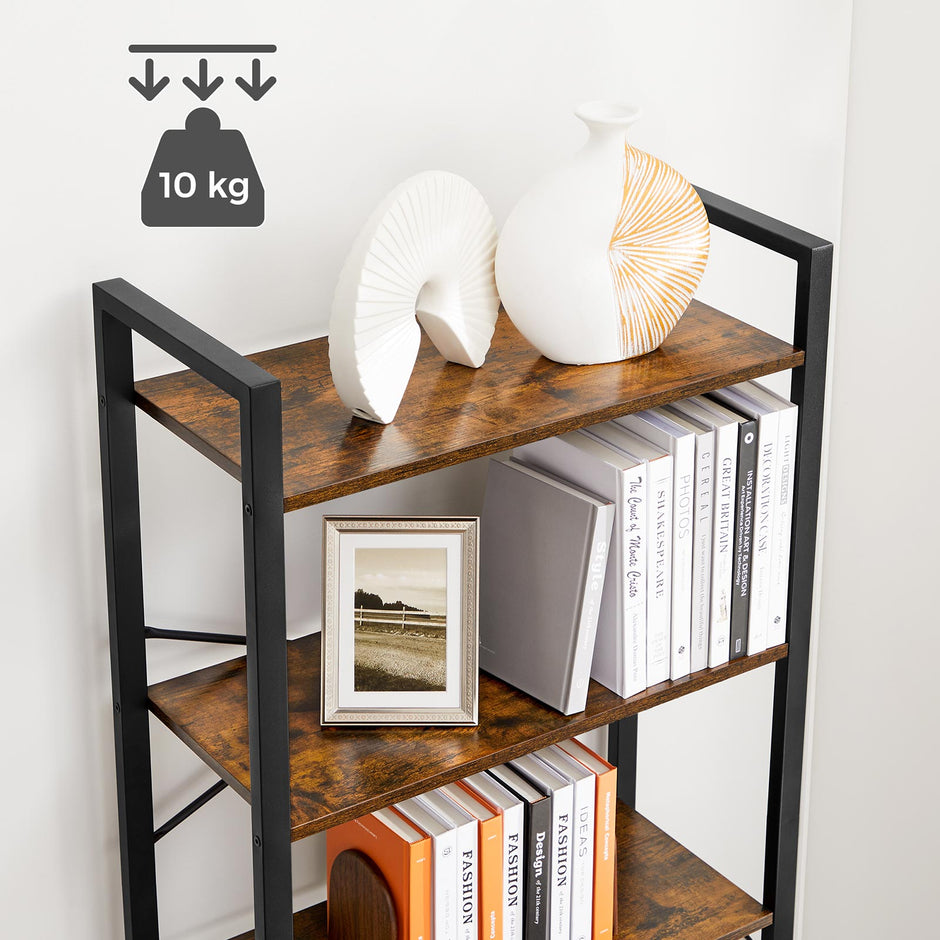 Bokhylla – 6 nivåer – Metallram – Vintage brun-svart