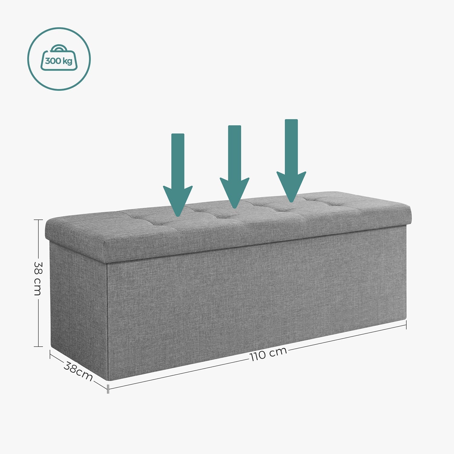 Förvaringsbänk - sittplatser - fällbar - lastkapacitet 300 kg - ljusgrå