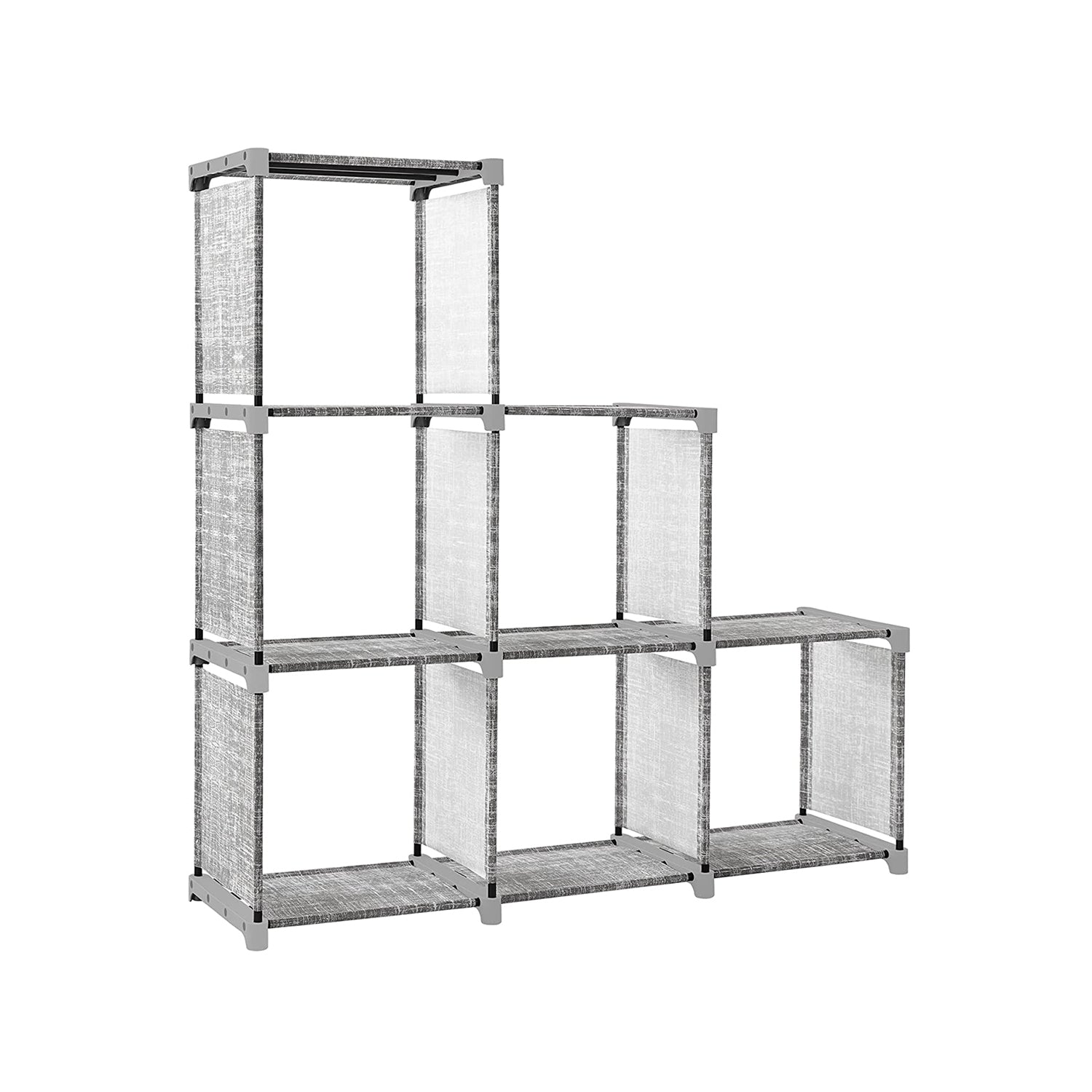 Bokhylla – 6 fack – Stödjande förvaringsställ – Grå