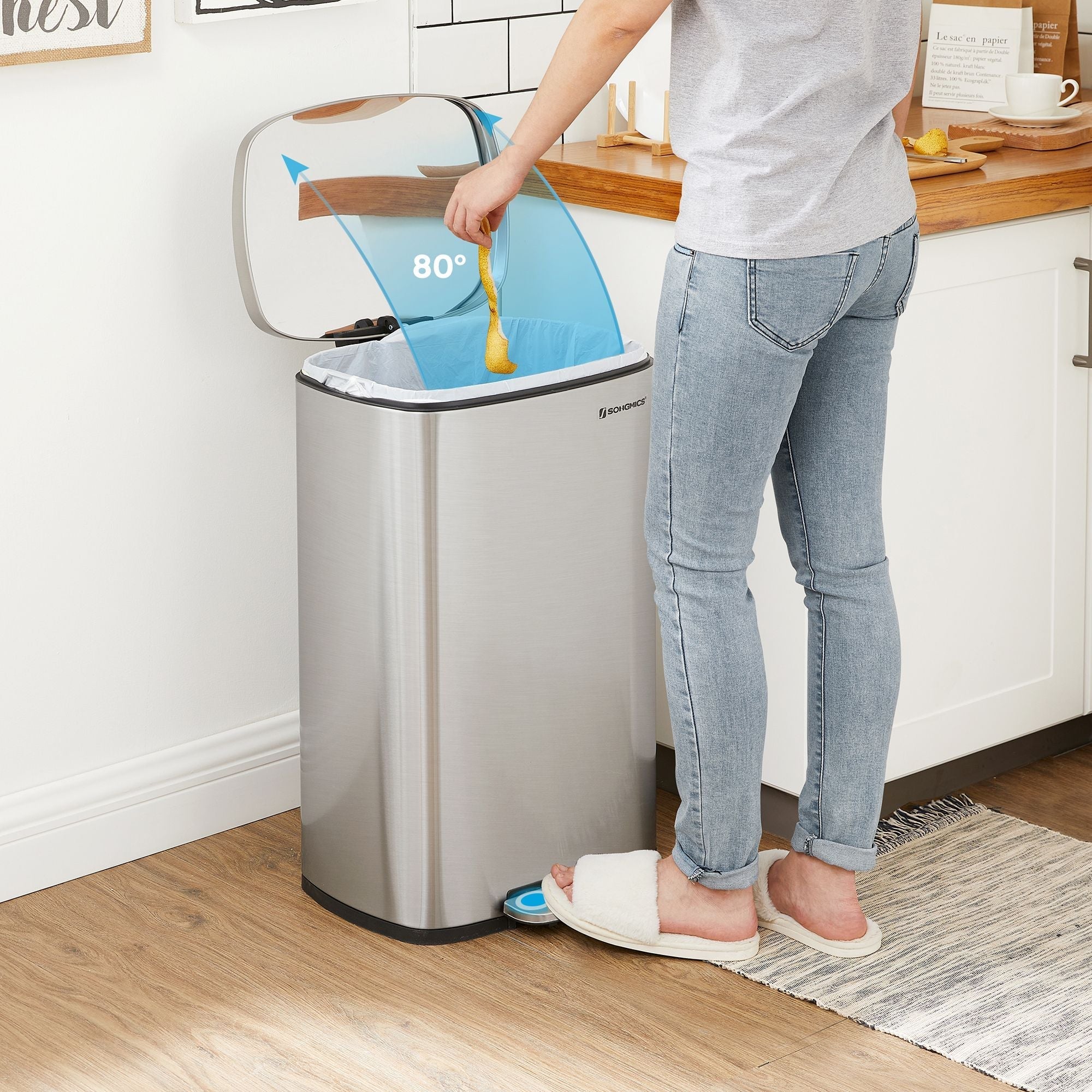 Skräpfack - Pedal Bin - 50L - Rostfritt stål - Softclose - lufttätt - plastisk inre hink