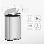 Skräpfack - Pedal Bin - 50L - Rostfritt stål - Softclose - lufttätt - plastisk inre hink