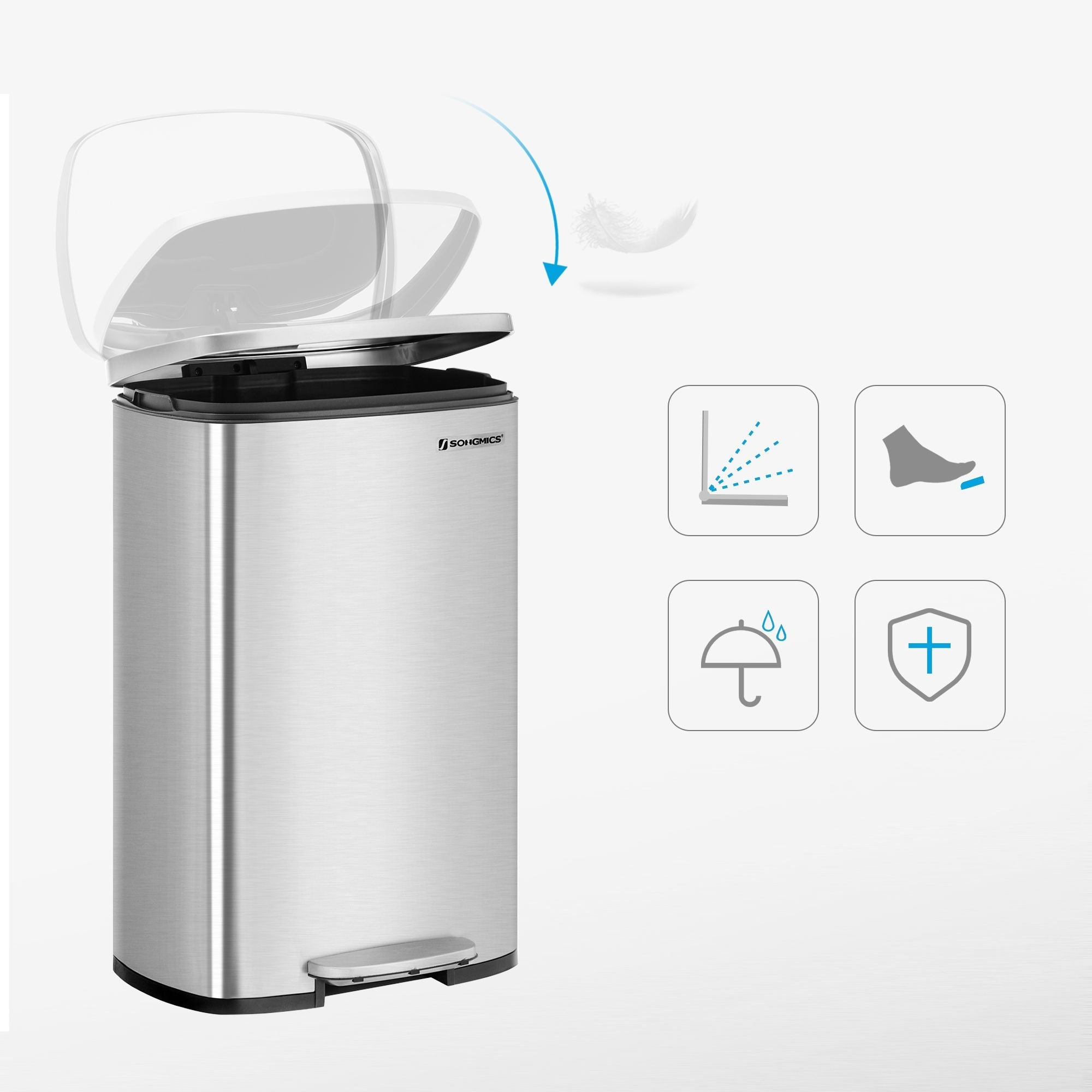 Skräpfack - Pedal Bin - 50L - Rostfritt stål - Softclose - lufttätt - plastisk inre hink