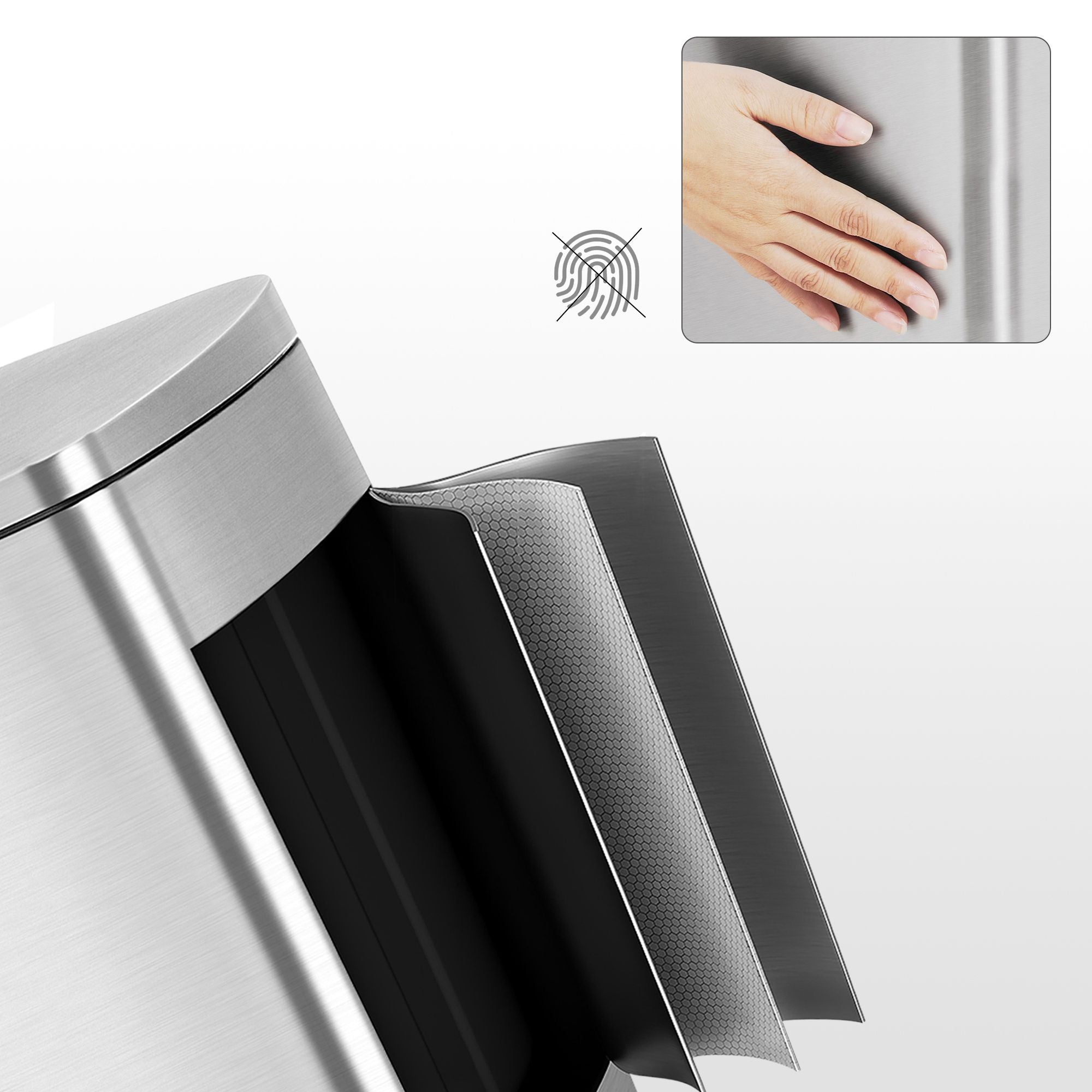 Skräpfack - Pedal Bin - 50L - Rostfritt stål - Softclose - lufttätt - plastisk inre hink