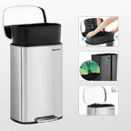 Skräpfack - Pedal Bin - 50L - Rostfritt stål - Softclose - lufttätt - plastisk inre hink