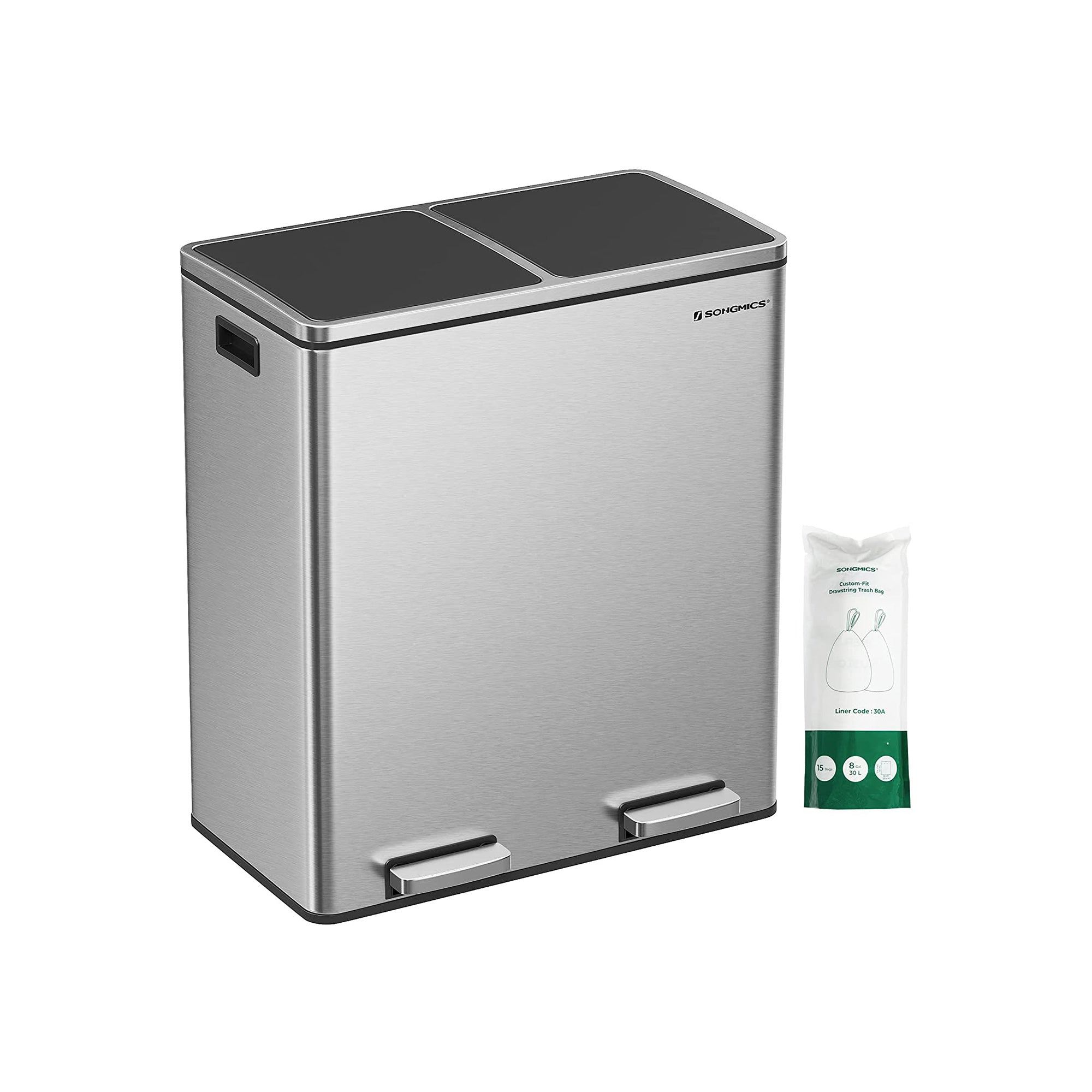 Avfallsbehållare - 2 x 30 L - lufttät - avfallsseparation - silver