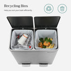 Avfallsbehållare - 2 x 30 L - lufttät - avfallsseparation - silver