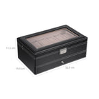 Watchbox - med låda - 12 klockor - smyckesbox - glaslock - svart