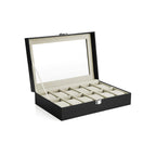 Watchbox - 12 klockor - glaslock - svart