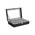 Watchbox - 12 klockor - glaslock - svart