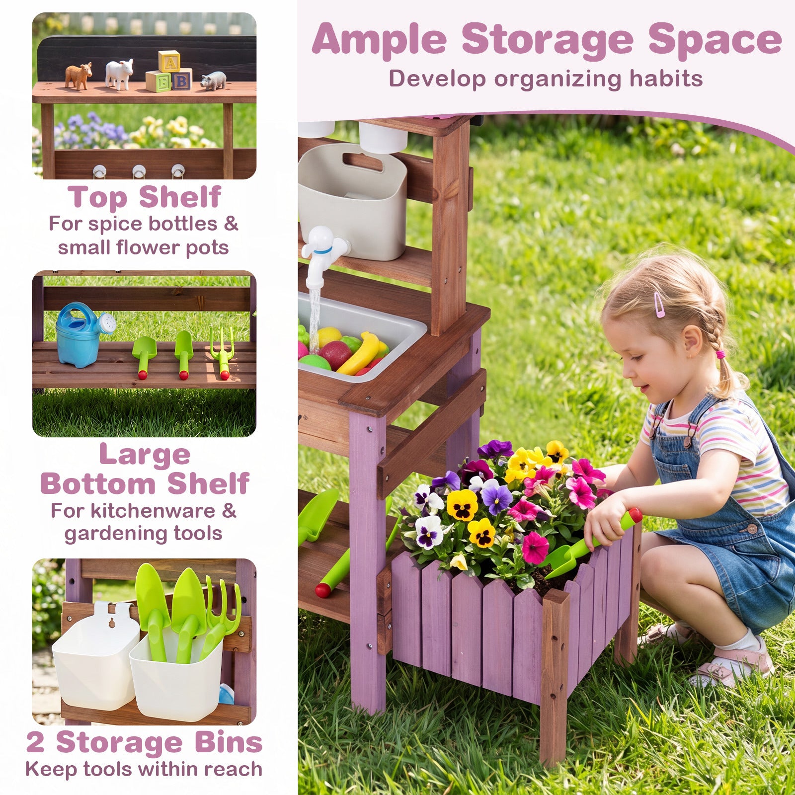 Utomhuslekekök – i trä med kran och tvättställ för barn från tre år