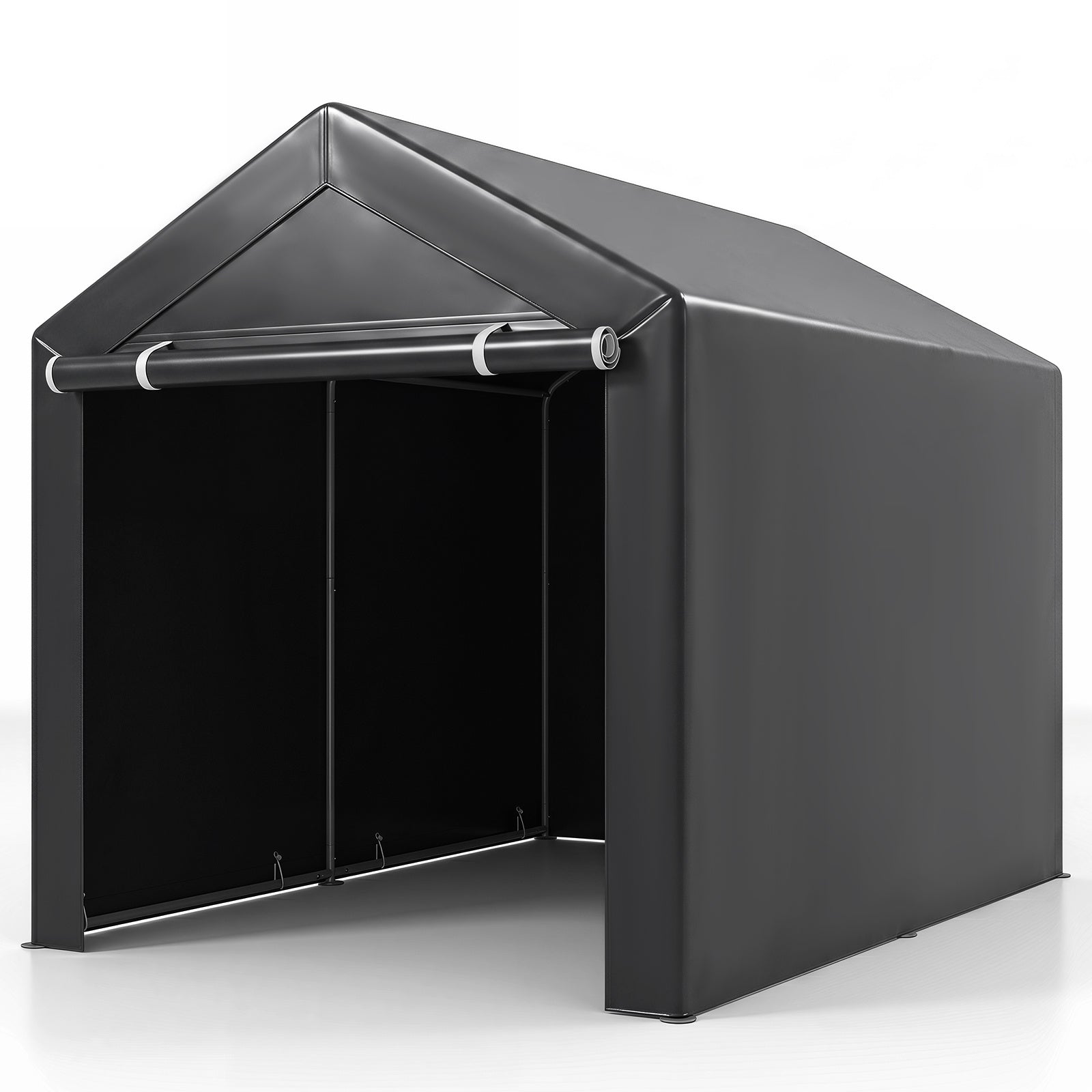Utrustningsskåp – garageförrådstält med upprullbar dragkedjedörr och metallpluggor, – / 6 220 x 160 x 174 cm