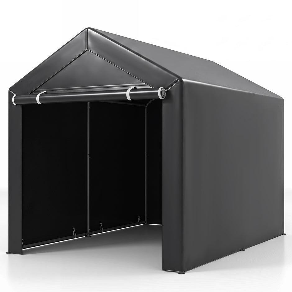 Utrustningsskåp – garageförrådstält med upprullbar dragkedjedörr och metallpluggor, – / 6 220 x 160 x 174 cm