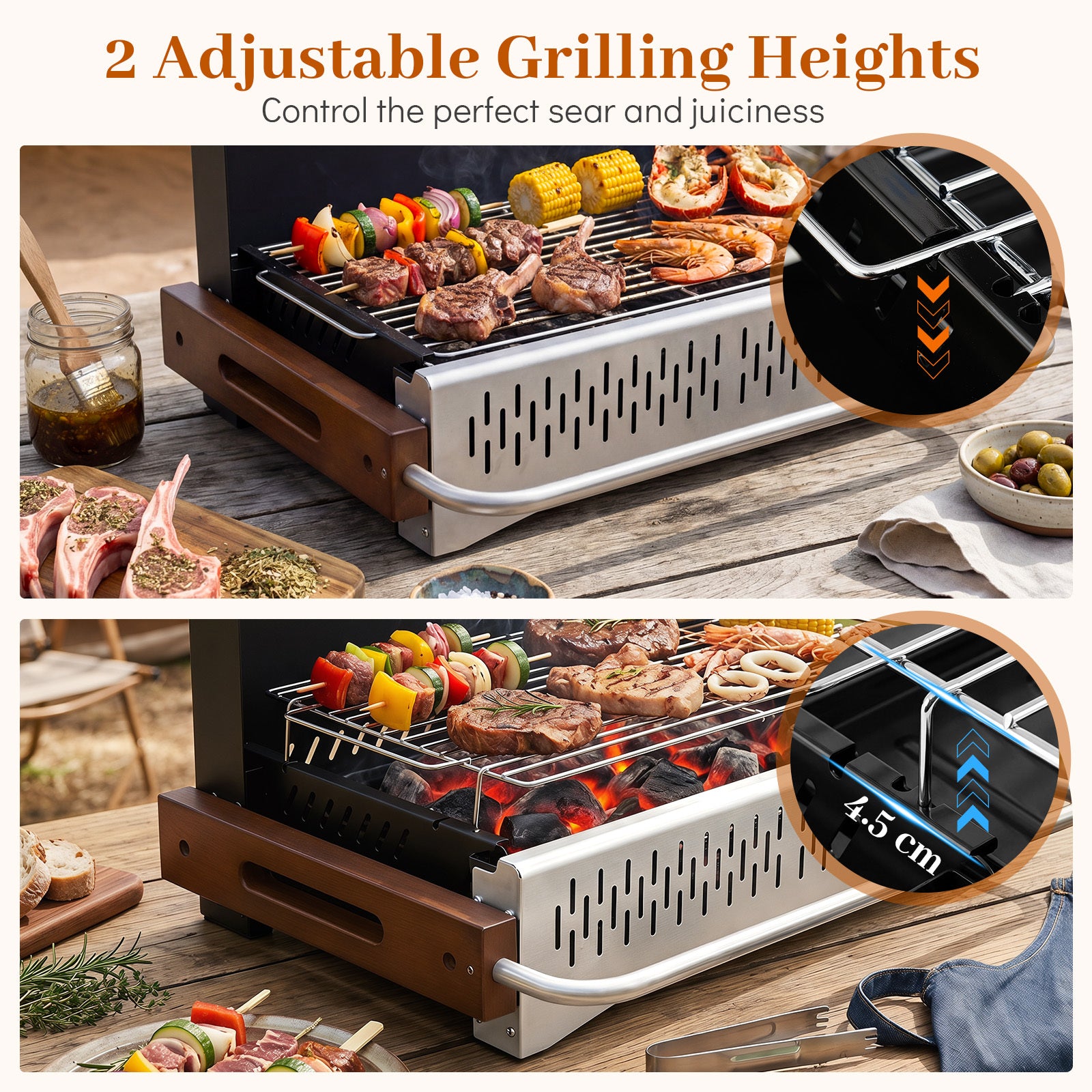 Vikbar – utomhusgrill, portabel kolgrill av metall för camping, – 62 x 43,5 x 41,5 cm