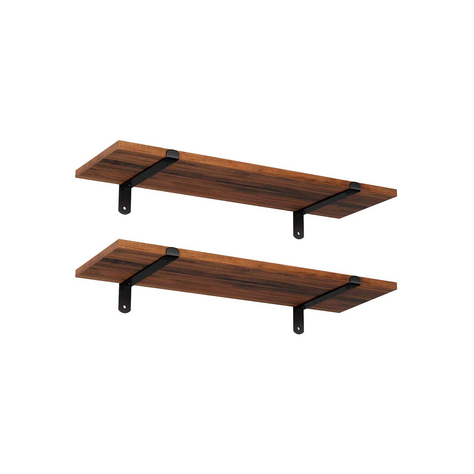 Vägghyllor - uppsättning av 2 - flytande plankor - industriell design - brun/svart