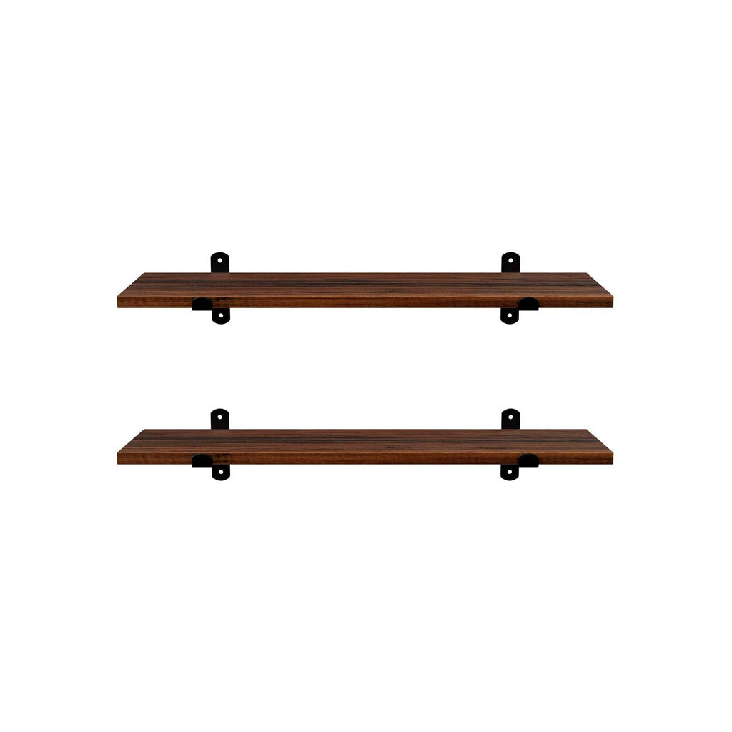 Vägghyllor - uppsättning av 2 - flytande plankor - industriell design - brun/svart