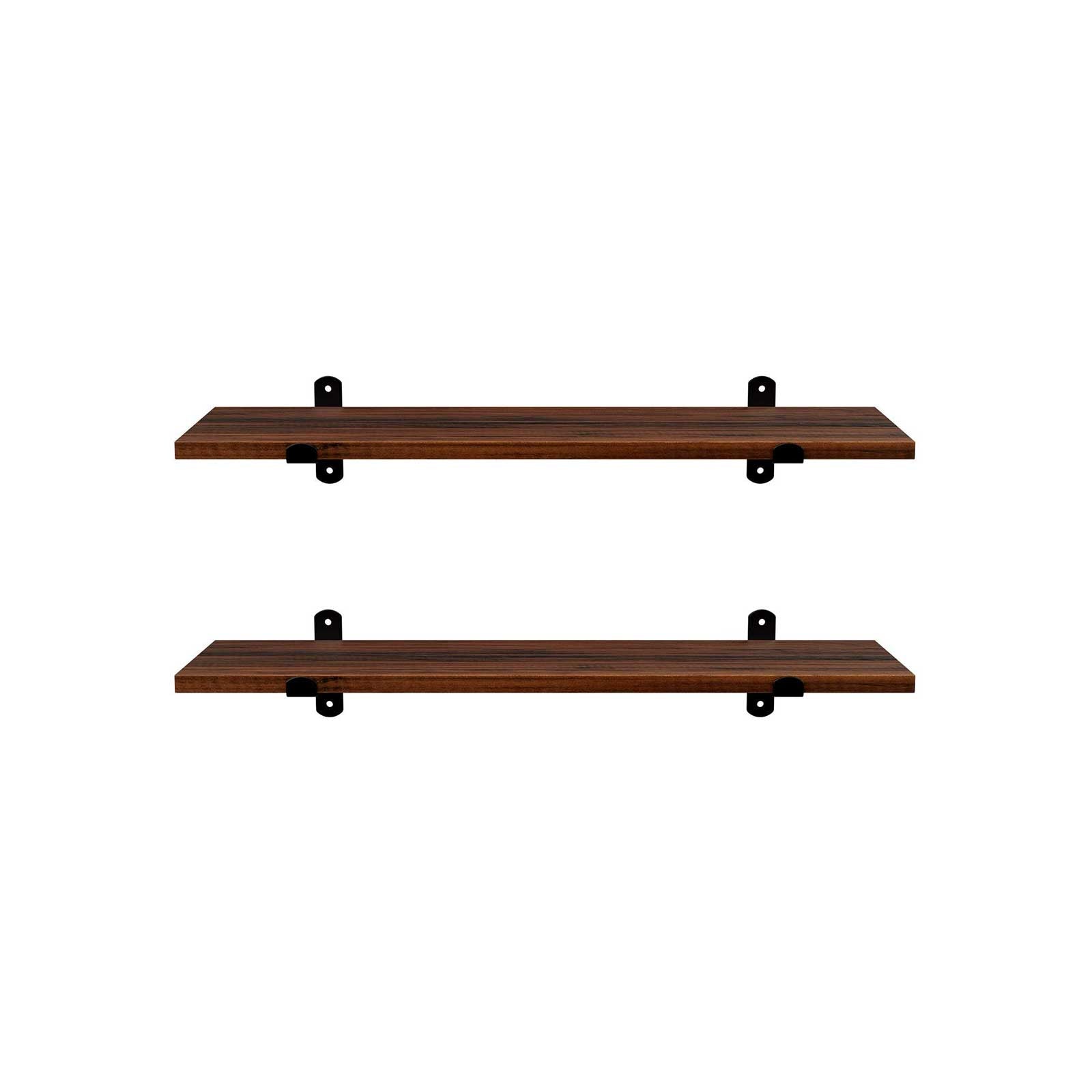 Vägghyllor - uppsättning av 2 - flytande plankor - industriell design - brun/svart