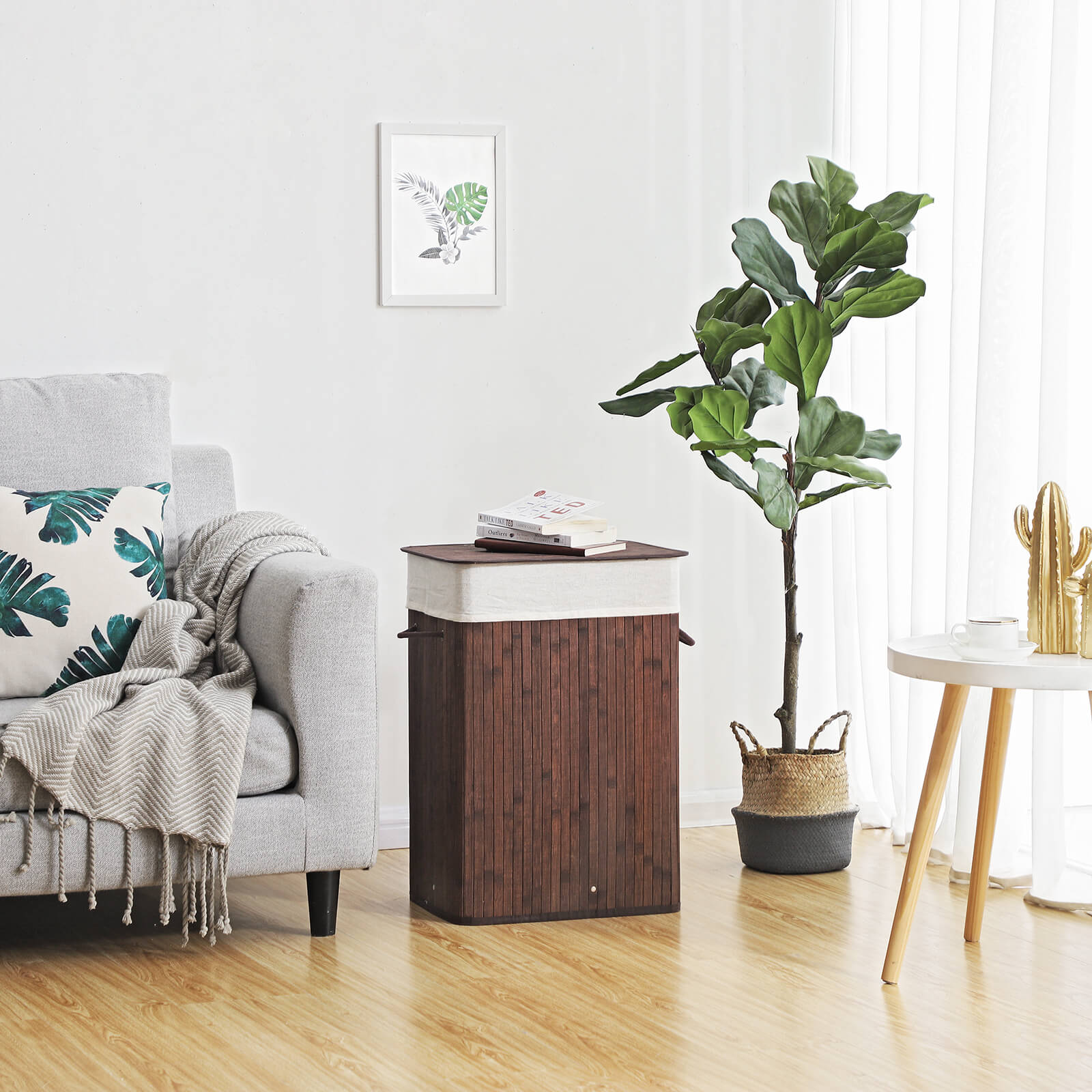 Tvättkorg - bambu - 72 l - brun