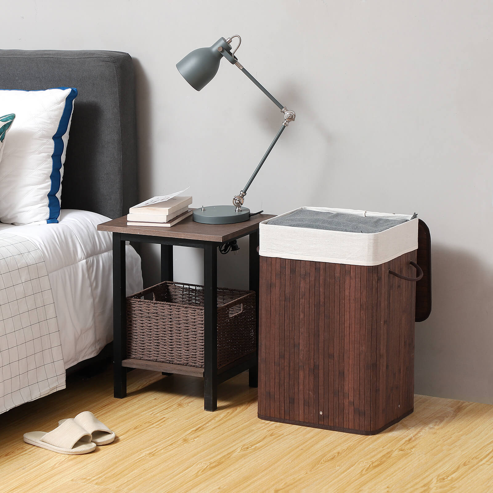 Tvättkorg - bambu - 72 l - brun