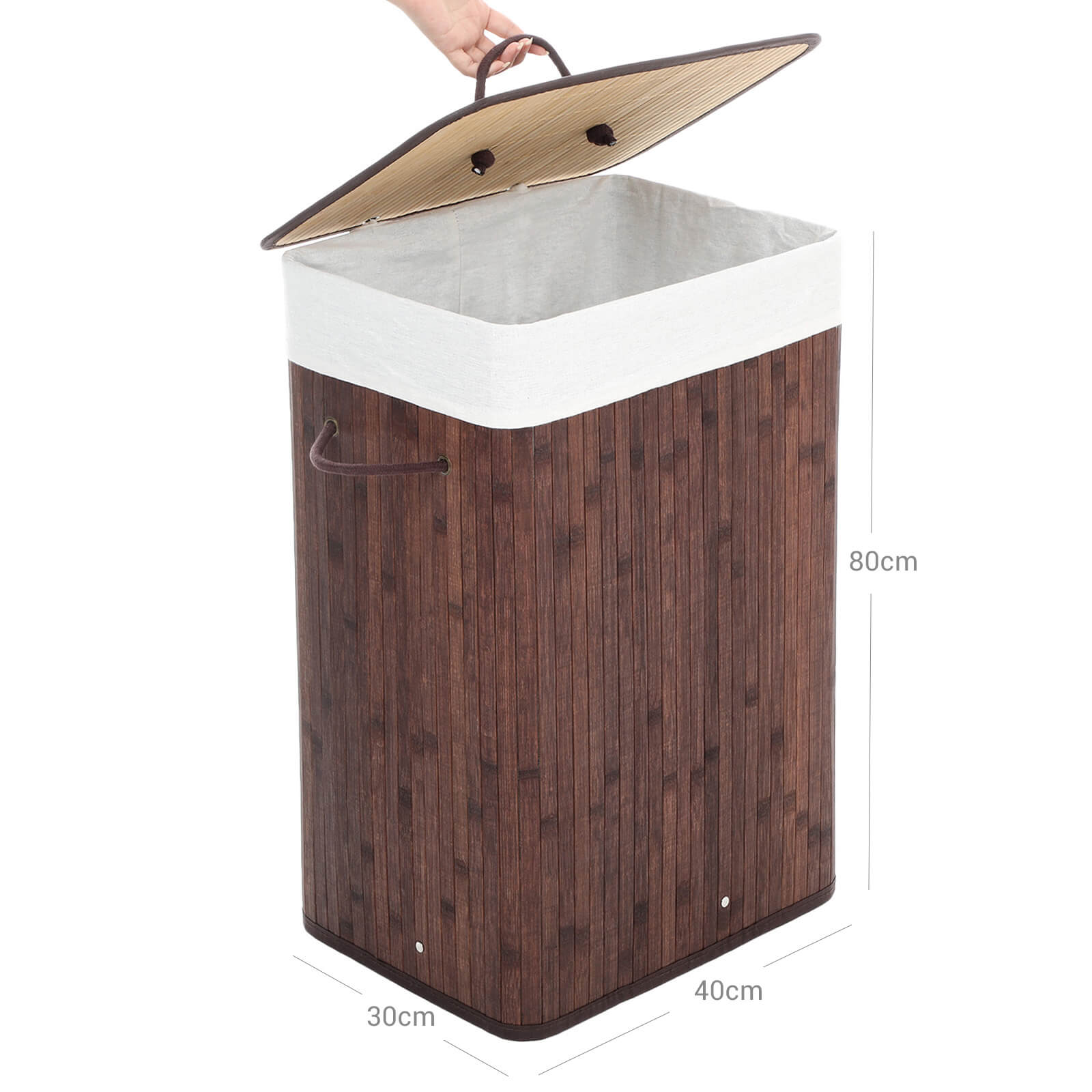 Tvättkorg i bambu – rymlig 72 L – brun