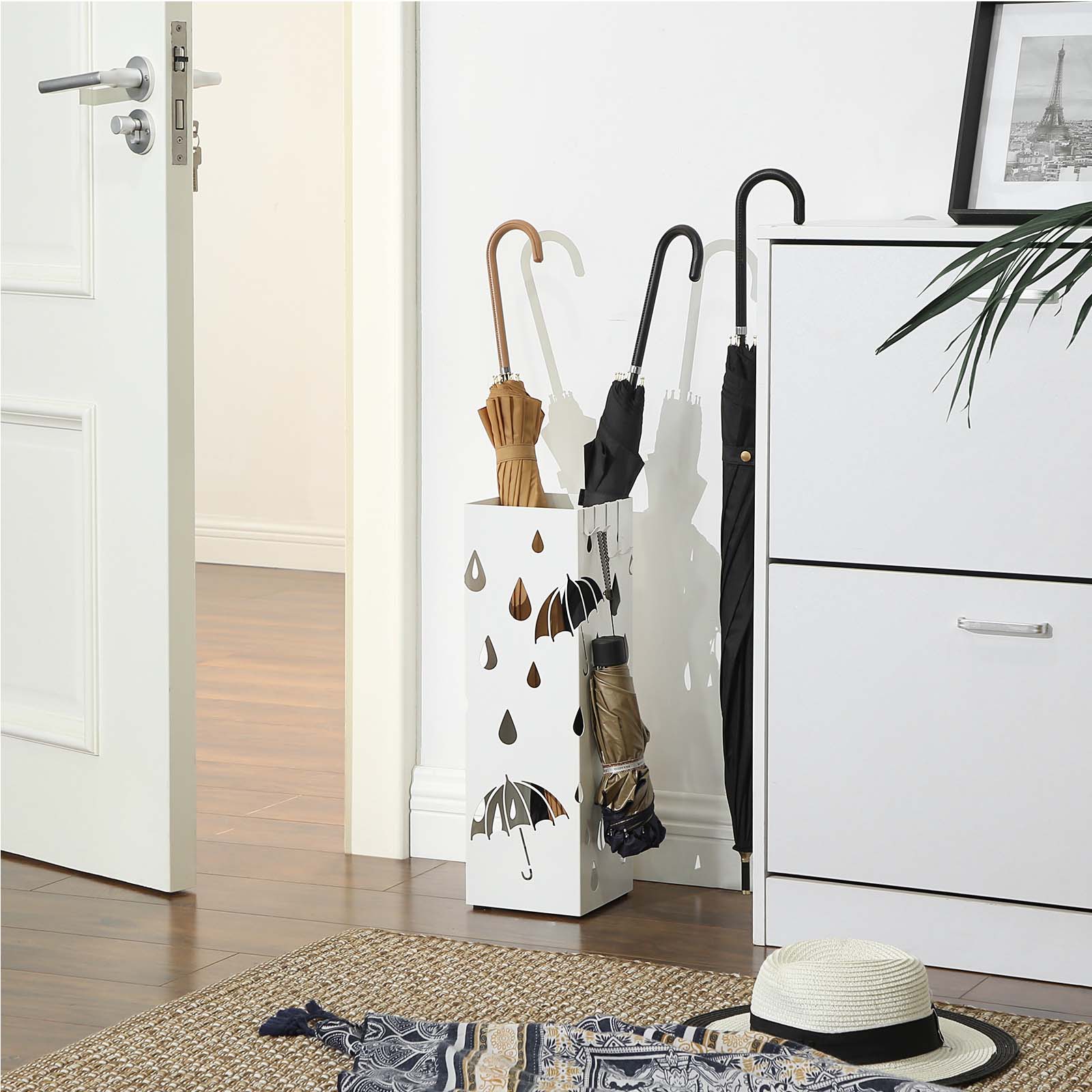 Paraplyställ – Metallhållare – Elegant design – Vit