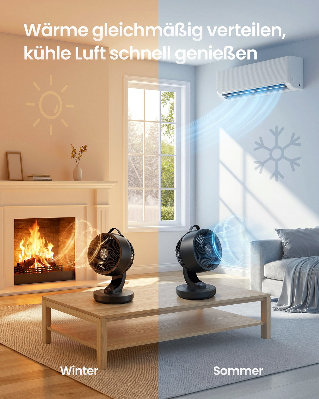 Tafelventilator - 25 x 26 x 38,4 cm - stille ventilator 20 dB - inktzwart - 2,3 kg