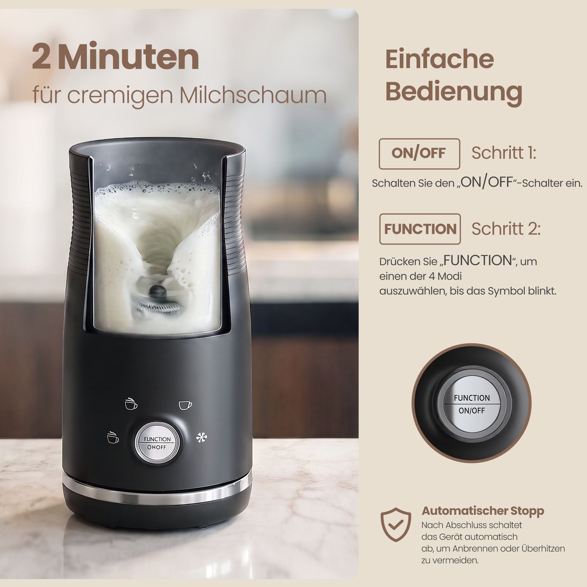 Melkopschuimer - Elektrisch met 4 Functies - 300 ml - Zwart - 10,5 x 10,5 x 20,3 cm