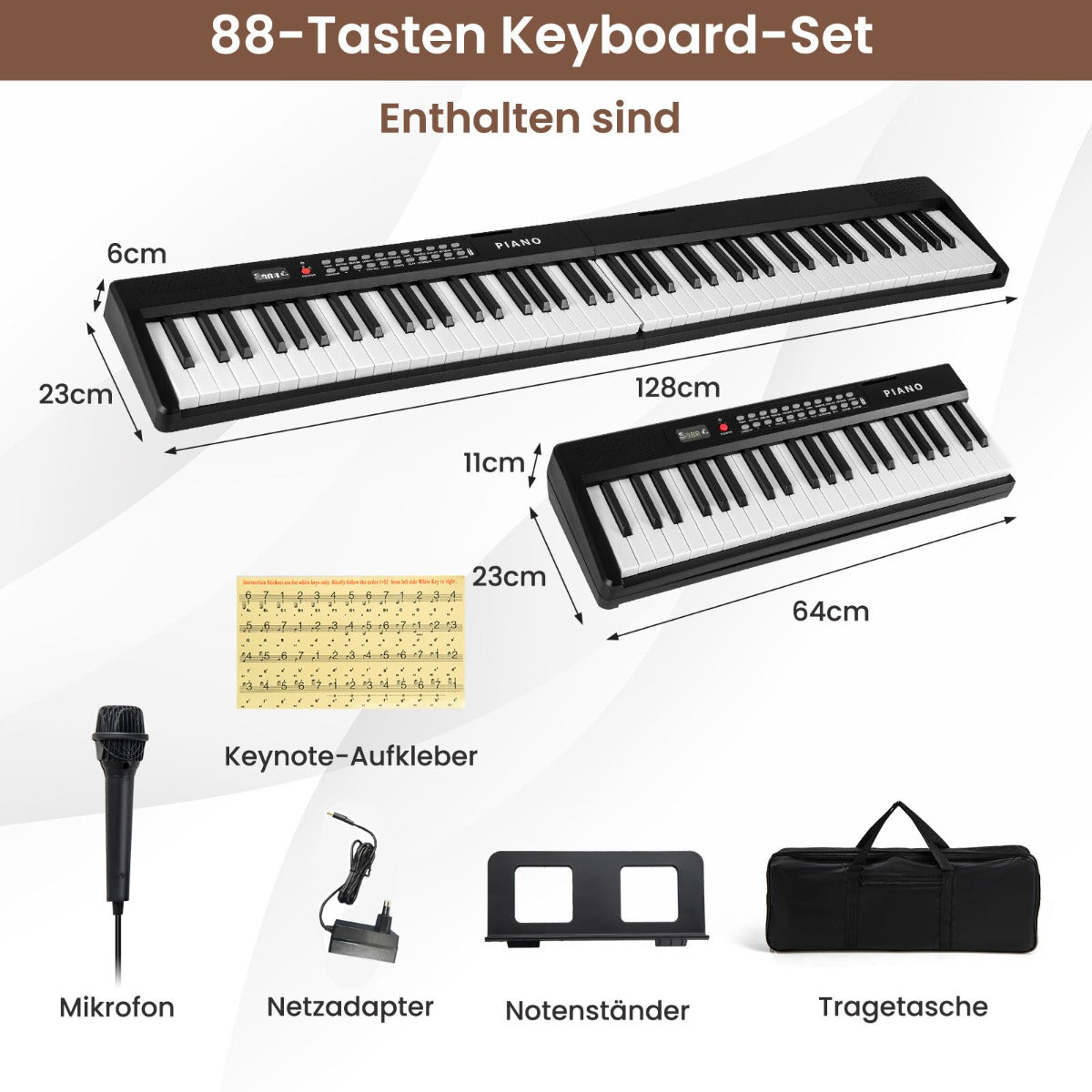 tangents – piano keyboard med rytmer toner hopfällbart – 88 1000 1000 – Svart