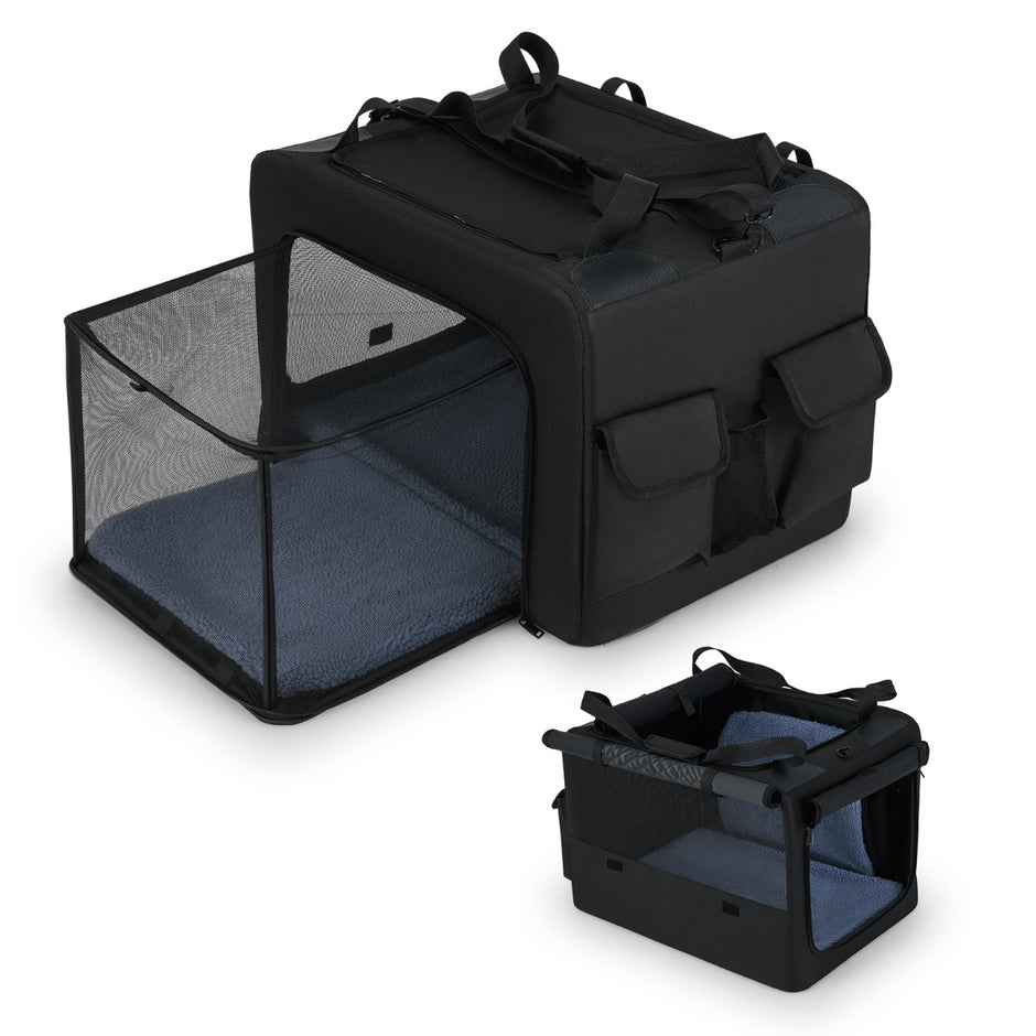 Fällbar – hundbur med öppningar och fönster nätkorg hundtransportbur hundväska – 2 80 x 60 x 42 cm – Svart
