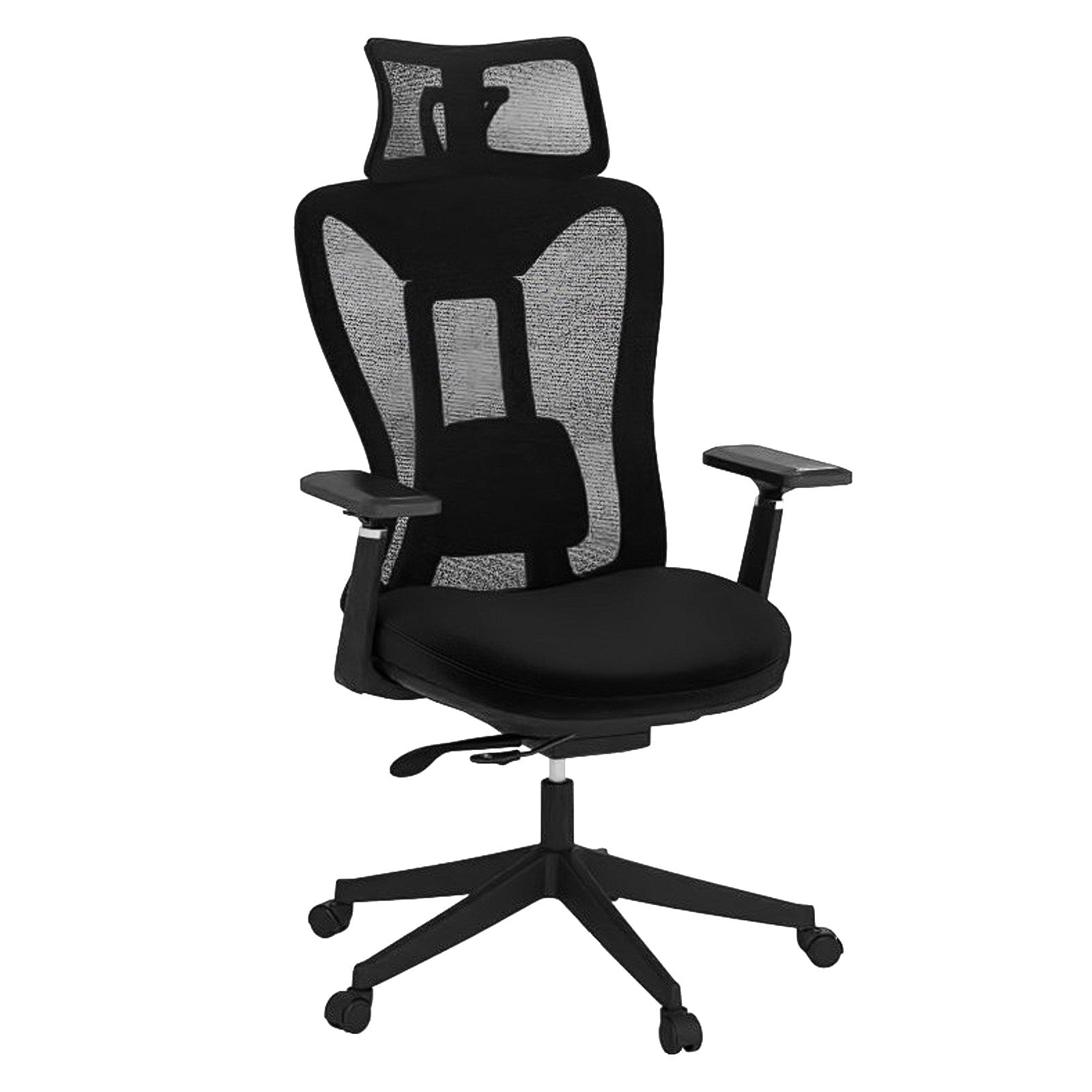 Ergonomisk – kontorsstol med justerbart ländryggstöd och nackstöd 3D armstöd – Svart