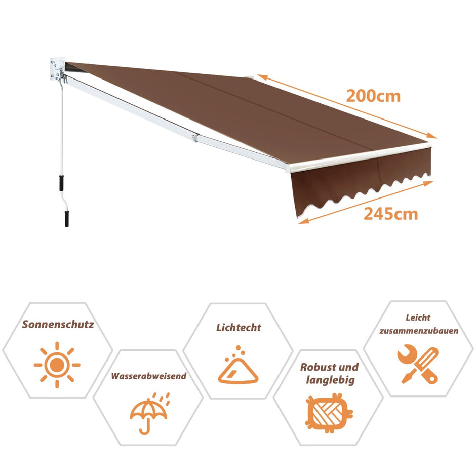 Gelenkarmmarkis – med UV och vattentåligt material vev solmarkis – 2,5 x 2 m – Brun