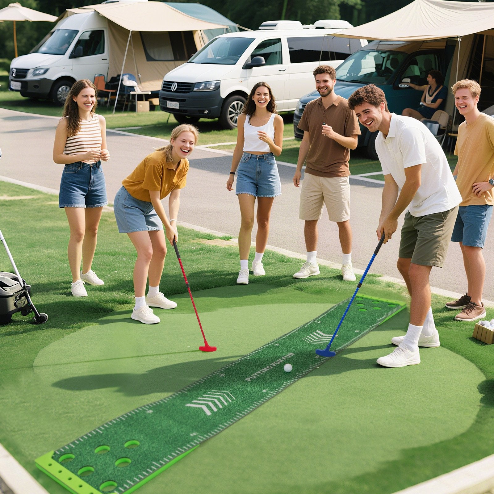 Golfputtningsmatta – med justerbara klubbor och bollar träningsmatta – 2 6 332 cm – Grön