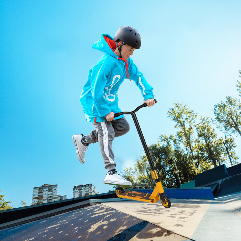 Stunt – Scooter med styrning och PU hjul aluminiumplatta – 360 – Gul