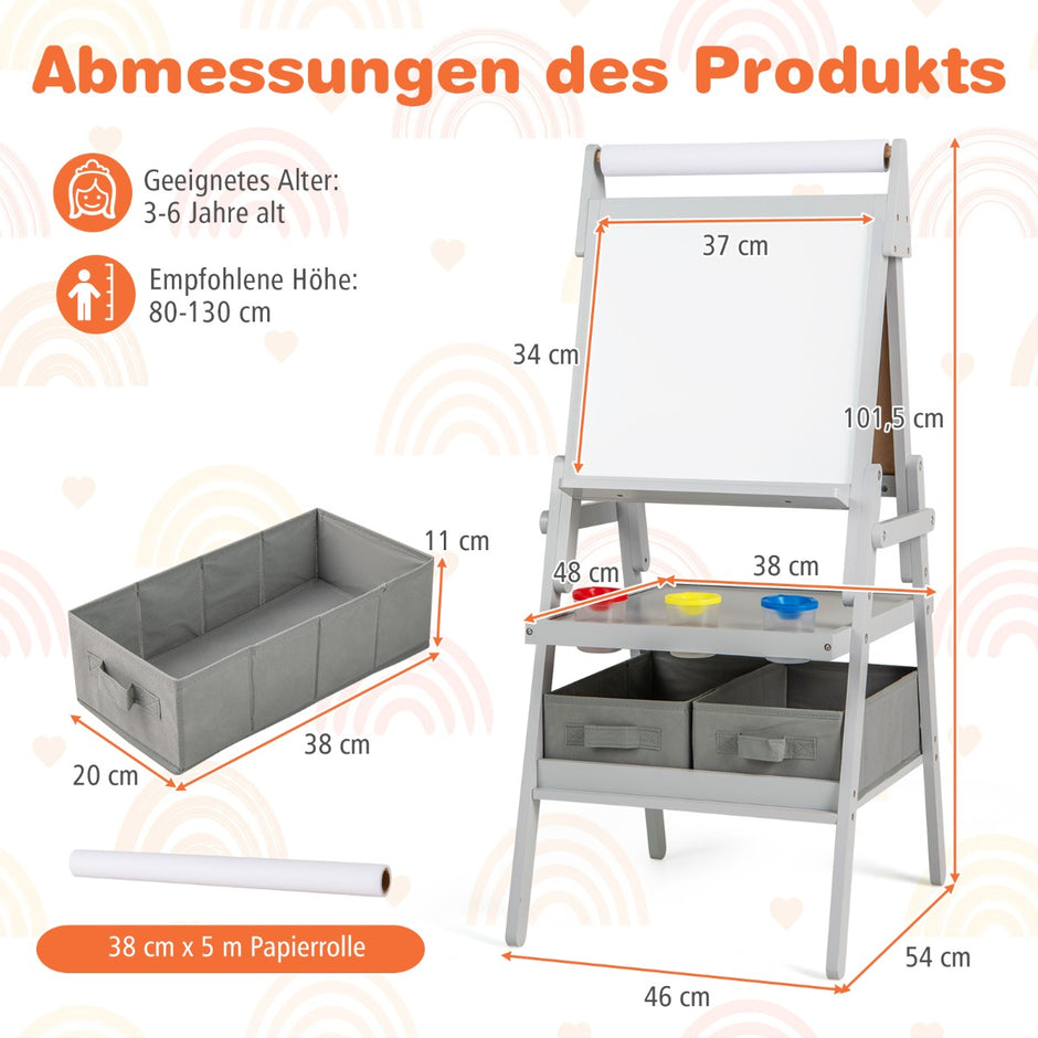 i – Barnstavla med papperroll och magnetisk whiteboard Dubbelsidig – 3 1 – Grå