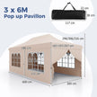 Paviljong, – hopfällbar med avtagbara sidoväggar och sandsäckar – 6 3 x 6 m – Beige