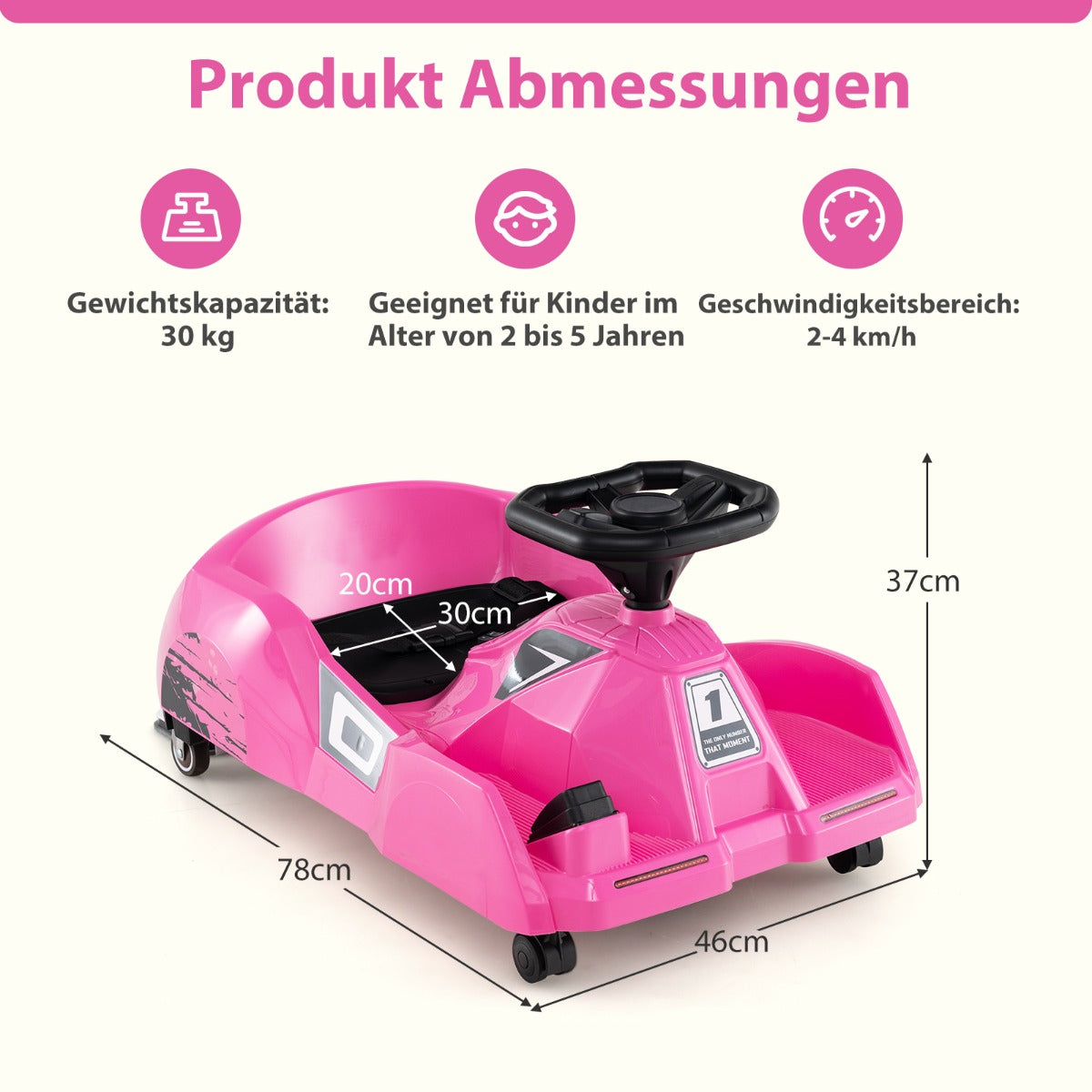 i – Rengöring Barn El Gokart 12V Drift med Avtagbar Mopp – 3 1 – Rosa