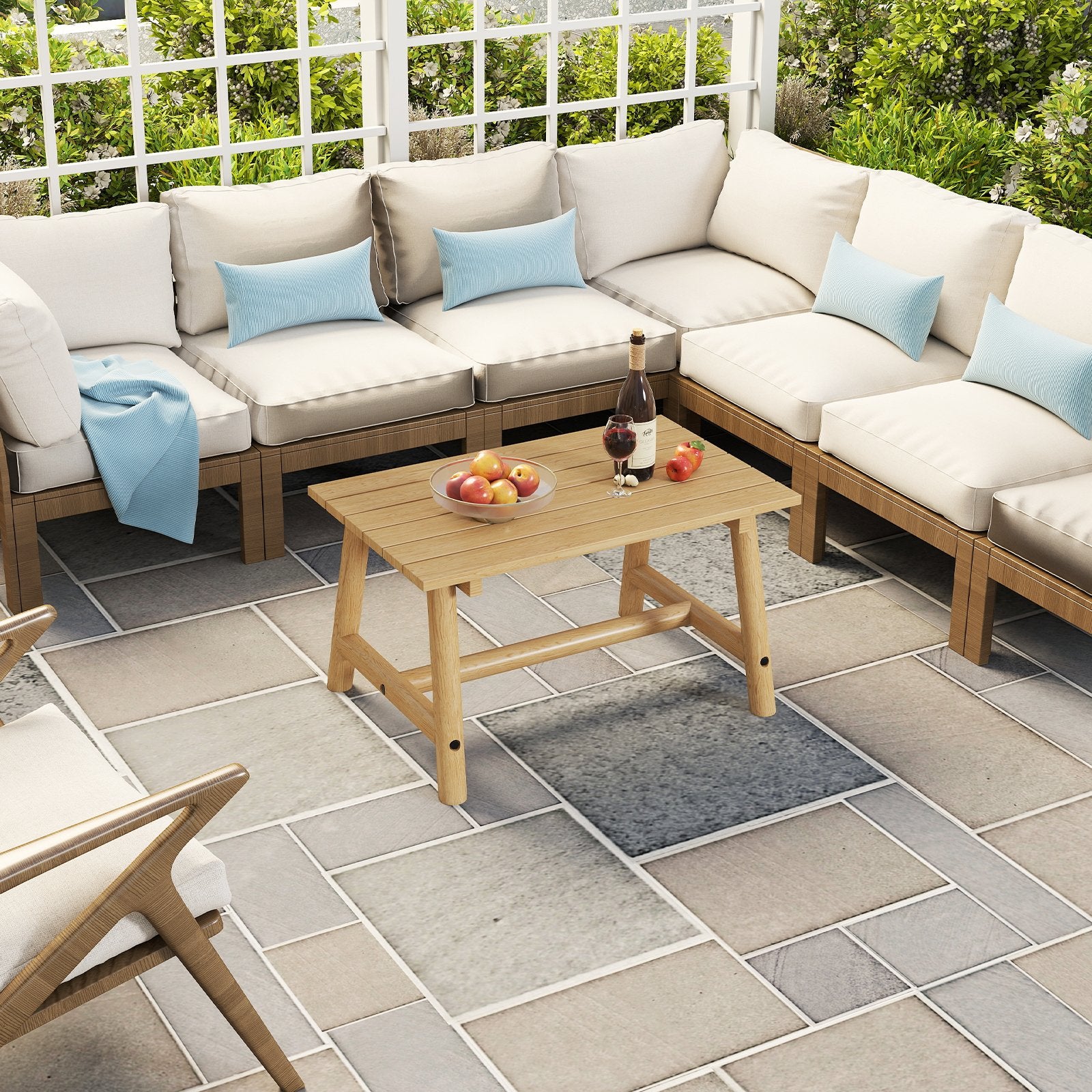 Trädgårdsbord – i massivt trä rektangulärt kaffebord med ribbotten terrassbord balkongbord – Natur