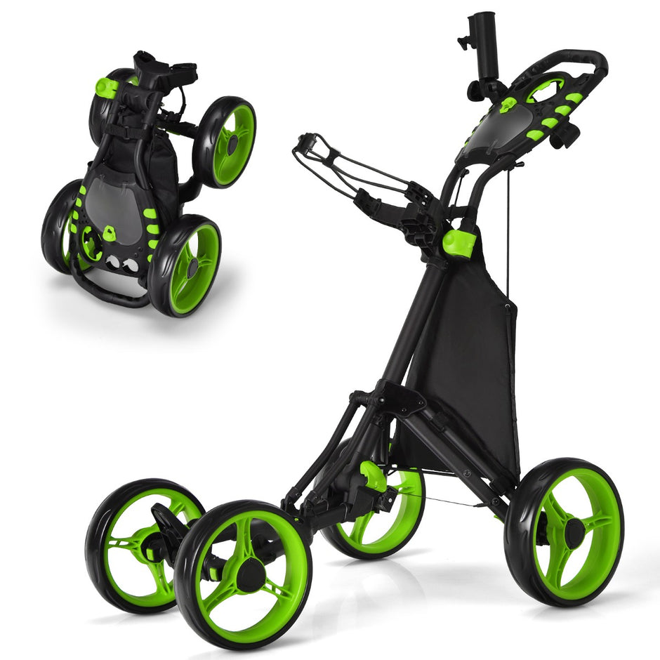Golfvagn – hjulig hopfällbar Golfcaddy Push Cart i aluminium – 4 – Grön